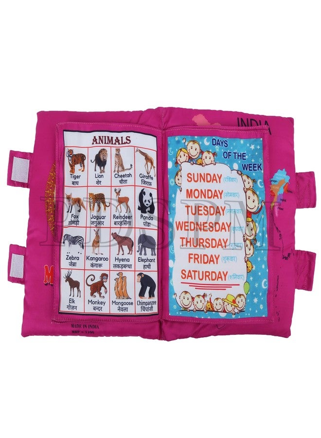 PDSPM Learning Cushion Pillow Book for Kids with 2 Languages Learn - English and Hindi, Activity Play, Soft Cloth Book Baby Pillow Toys,(Cushion Pink) - Image 3
